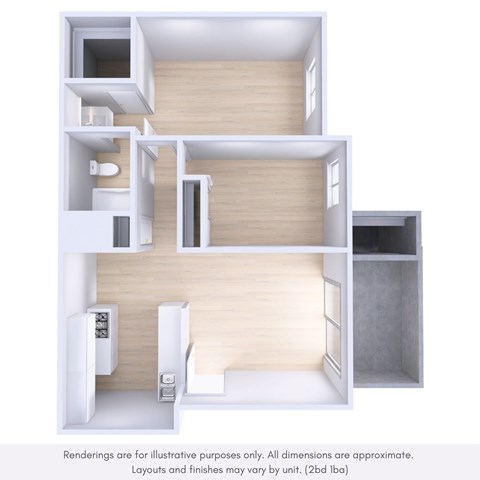 Floor plan for 2 beds, 1 bath, 806 sqft
